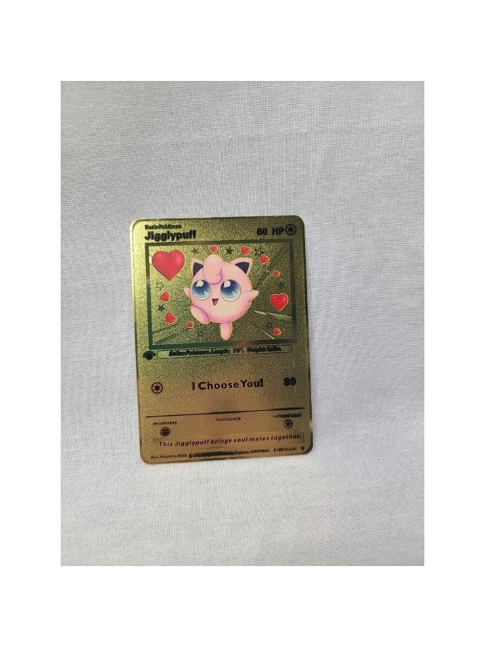 Jigglypuff I Choose You Love Heart Valentine Gold Metal Card- Brand new